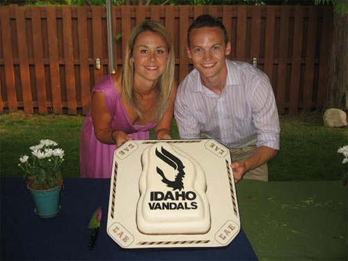 Bride and groom with groom's cake